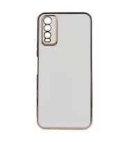 Vivo Y20 Kılıf Kenarları Gold Kamera Korumalı Renkli Pastel Silikon Açık Yeşil BARK (Beyaz)