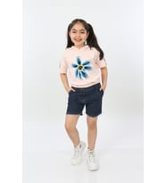 Toontoy Kız Çocuk Önü Çiçek Baskılı Tişört (Pudra)