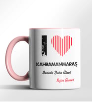 Kişiye Özel Kahramanmaraş Seninle Daha Güzel Tema Siyah Renk Kupa (Pembe)