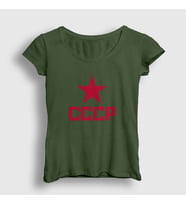 Presmono Kadın Sarı Red CCCP Sovyetler Birliği T-Shirt 267451tt (Haki)