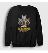Presmono Unisex Beyaz Bohemian Catsody Queen Kedili Sweatshirt 423023tt (Siyah)