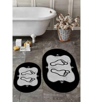 EVDEYA Dijital Yıkanabilir Modern Ayak İzi Desen İkili Oval Banyo Halısı Klozet Takımı, OKLOZET-20-GOLD, (Mavi)