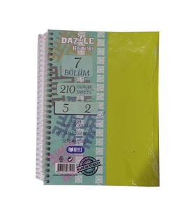 Orta Boy 5+2 Ayraçlı Defter 7 Konulu 210 Yaprak 1 Adet 5 Kareli 2 Çizgili Spralli Plastik Kapak Seperatörlü 18x25 cm (Yeşil)