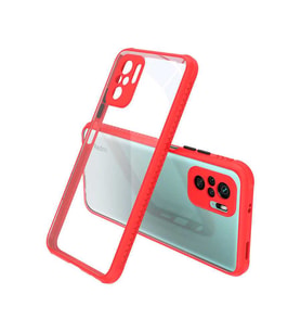 Xiaomi Redmi Note 10S Kılıf Kenar Renkli Sararmaz Şeffaf Kapak (Kırmızı)