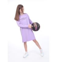 Toontoy Kız Çocuk Bisiklet Yaka Düşük Kol Yazı Baskılı Elbise (Lila)