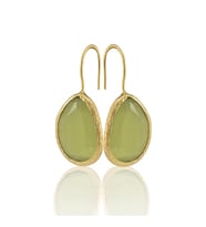 Kadir Jewellery 22 Ayar Altın Kaplama Fosil Taşlı Küpe -El İşçiliği Ve Hipoalerjenik Küpe (Zeytin Yeşili)