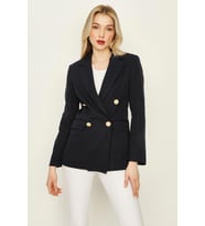 Kadın Gold Düğmeli Blazer Ceket (Lacivert)