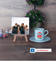 Arkadaşa Hediye Fotoğraflı Dekoratif Taş, Ahşap Altlıklı Türk Kahvesi Fincanı HediyeDoğum Günü Hediyesi (Model 2)