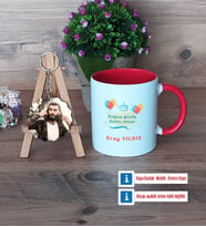 Doğum Günü Hediyesi Kupa Bardak Beyaz ve Fotoğraflı Ahşap Anahtarlık Hediye (Model 2)