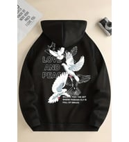 Love and Peace Baskılı Oversize Sweatshirt (Siyah)