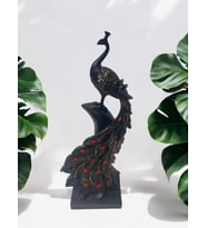 Dikey Taşlı Tavuskuşu  Dekoratif Obje (Siyah)