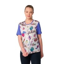 Fashion Baskılı Kristal Taşlı Viskoz T-shirt (Mavi)
