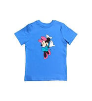 Unisex Minnie Mouse Baskılı Pamuklu Penye Kumaş Yazlık Çocuk Tişört (Mavi)