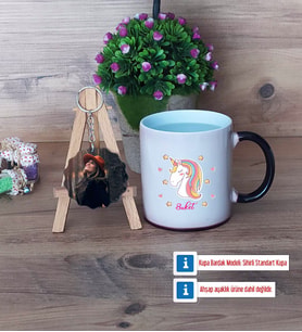 Unicorn Kupa Bardak Beyaz ve Fotoğraflı Ahşap Anahtarlık Hediye (Model 9)