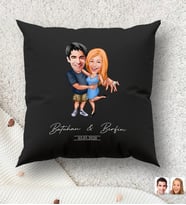 BK Gift Kişiye Özel Sevgililer Karikatürlü Premium Kumaş Siyah Kırlent Yastık, Ev Hediyesi, Ev Dekorasyonu, Kişiselleştirilmiş Yastık, Dekoratif Hediye (Model 11)