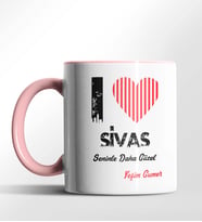 Kişiye Özel Sivas Seninle Daha Güzel Tema Siyah Renk Kupa (Pembe)