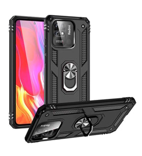 Xiaomi Redmi 10C Kılıf Zore Vega Yüzüklü Standlı Zırh Kılıf (Siyah)
