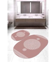 Dijital Baskılı Kaymaz Taban Yıkanabilir Oval 2'li Klozet Takımı Banyo Paspası NOKZ-SD-619 (Pembe)