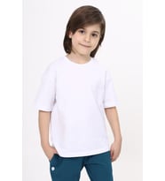 Toontoy Unisex Çocuk Etek Ucu Baskılı Tişört (Beyaz)