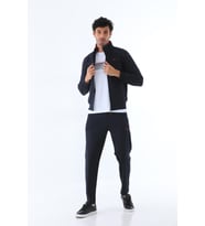 Erkek İki İplik Dalgıç Kumaş Fermuarlı Spor Eşofman Takımı - 7506 (Lacivert-Kırmızı)