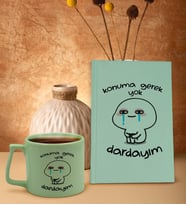 BK Gift Esprili Tasarım Serisi Yeşil Sert Kapaklı Defter ve Middle Kupa Seti, Arkadaşa Hediye, Yeni İş Hediyesi, Doğum Günü Hediyesi (Model 7)