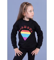 Toontoy Kız Çocuk Popıt Baskılı İçi Pamuklu Sweatshirt (Siyah)