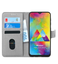 Samsung Galaxy M20 Kılıf Fabric Book Wallet (Gri)
