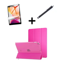 Apple iPad 7. 8. 9. Nesil 10.2 Kılıf Set PU Deri Smart Tablet Kilifi Ekran Koruy (Koyu Pembe)
