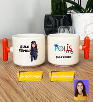 Kişiye Özel Karikatürlü Polis Hediye T Kupa Bardak Kadın Polise Polisler Günü Hediyesi (Turuncu)