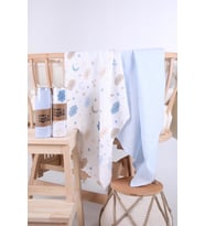 Babyhola 2'li Müslin Örtü Seti 80x80cm Kutulu Organik Hediyelik Emzirme Alt Açma Yenidoğan Puset Örtüsü (Mavi)