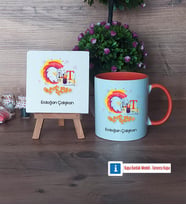 Grafiker Dekoratif Taş, Kupa Bardak Kırmızı Hediye (Model 12)