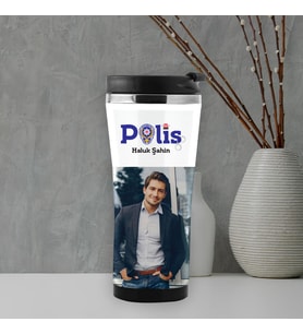 Polise Hediye Fotoğraf Baskılı Termos Mug (Gümüş)