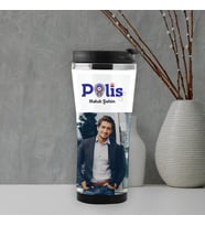 Polise Hediye Fotoğraf Baskılı Termos Mug (Gümüş)