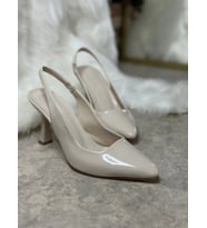 İmershoes Günlük Kadın Sivri Burun Saten İnce Topuklu Zara Model Abiye Ayakkabı (Nude Kırışık Rugan)