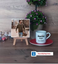 Anestezi Uzmanı Fotoğraflı Dekoratif Taş, Ahşap Altlıklı Türk Kahvesi Fincanı Hediye (Model 3)