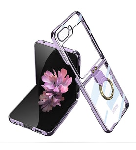 Samsung Galaxy Z Flip 6 Kılıf Yüzüklü Şeffaf Kıpta Kapak (Lila)