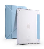 Apple  iPad 9.7 2018 (6.Nesil) Kılıf Tri Folding Kalem Bölmeli Standlı Yumuşak Silikon Kılıf (Mavi)