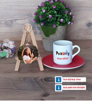 Psikolog Türk Kahvesi Fincanı Ahşap Altlıklı ve Fotoğraflı Ahşap Anahtarlık Hediye (Model 3)