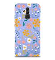 Huawei Mate 20 Lite Uyumlu Lansman Kılıf Çiçek Tasarımlı İçi Kadife  Kapak (Lila)