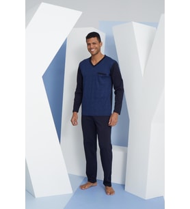 Kly 9260 Erkek V Yaka Uzun Kollu Pijama Takım (İndigo)