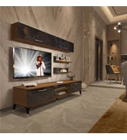 Decoraktiv Eko 5 Mdf Dvd Silver Tv Ünitesi Tv Sehpası - Parlak Beyaz (Ceviz - Siyah Mermer)