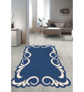 Dijital Baskılı Kaymaz Taban Yıkanabilir Lazer Kesim Salon Halısı Yolluk NLZR-ht-1027 (Mavi)