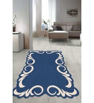 Dijital Baskılı Kaymaz Taban Yıkanabilir Lazer Kesim Salon Halısı Yolluk NLZR-ht-1027 (Mavi)