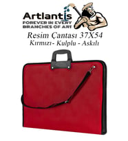 Resim Çantası Fermuarlı Kulplu 37x54 cm 1 Adet Teknik Resim Dosya Çantası 35x50 cm Askılı Proje Çantası Okul Sınıf (Kırmızı)