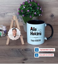 Aile Hekimi Kupa Bardak Beyaz ve Fotoğraflı Ahşap Anahtarlık Hediye (Model 11)