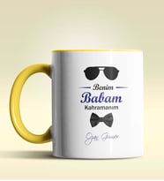 Kişiye Özel Benim Babam Kahramanım Tasarımlı Siyah Kupa Bardak (Sarı)