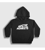 Presmono Unisex Çocuk Beyaz Logo Arctic Monkeys Kapüşonlu Sweatshirt 14404tt (Siyah)