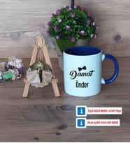 Damat Kupa Bardak Beyaz ve Fotoğraflı Ahşap Anahtarlık Hediye (Model 3)