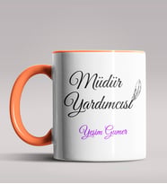 Kişiye Özel Müdür Yardımcısı Tasarımlı Siyah Renk Kupa Bardak 3 (Turuncu)