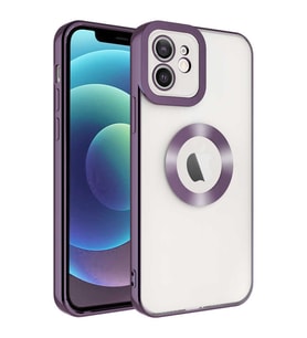 Uyumlu Model Apple iPhone 11 Kılıf Kamera Korumalı Logo Gösteren Şeffaf Kapak (Mor)